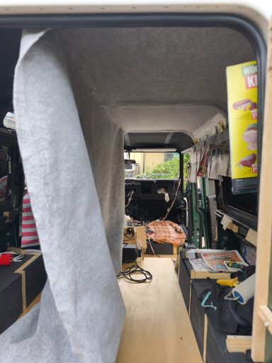 Gluing the headliner section by section